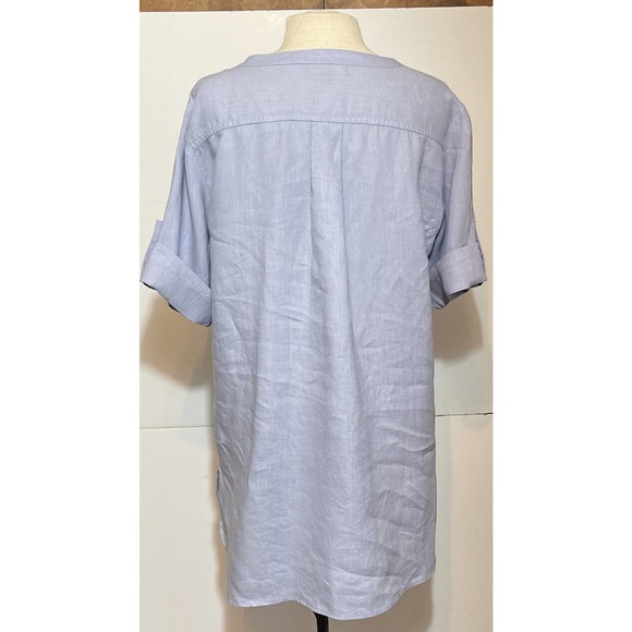 ELLEN TRACY Women’s L Linen Blouse Blue Pull On Quarter Zip - Picture 2 of 9